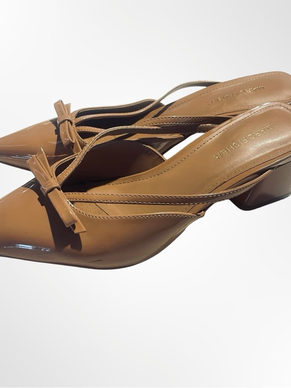 Marc Fisher Tan Patent Pointed-Toe Bow Slingback Mules in size 8.5 - Thumbnail 3