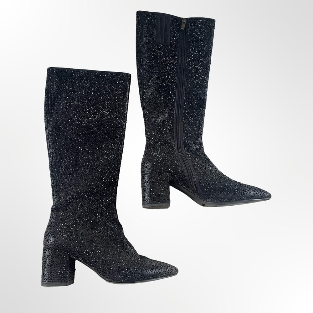 Wet Kiss Black Rhinestone Heeled Boots in many sizes avail - Thumbnail 3
