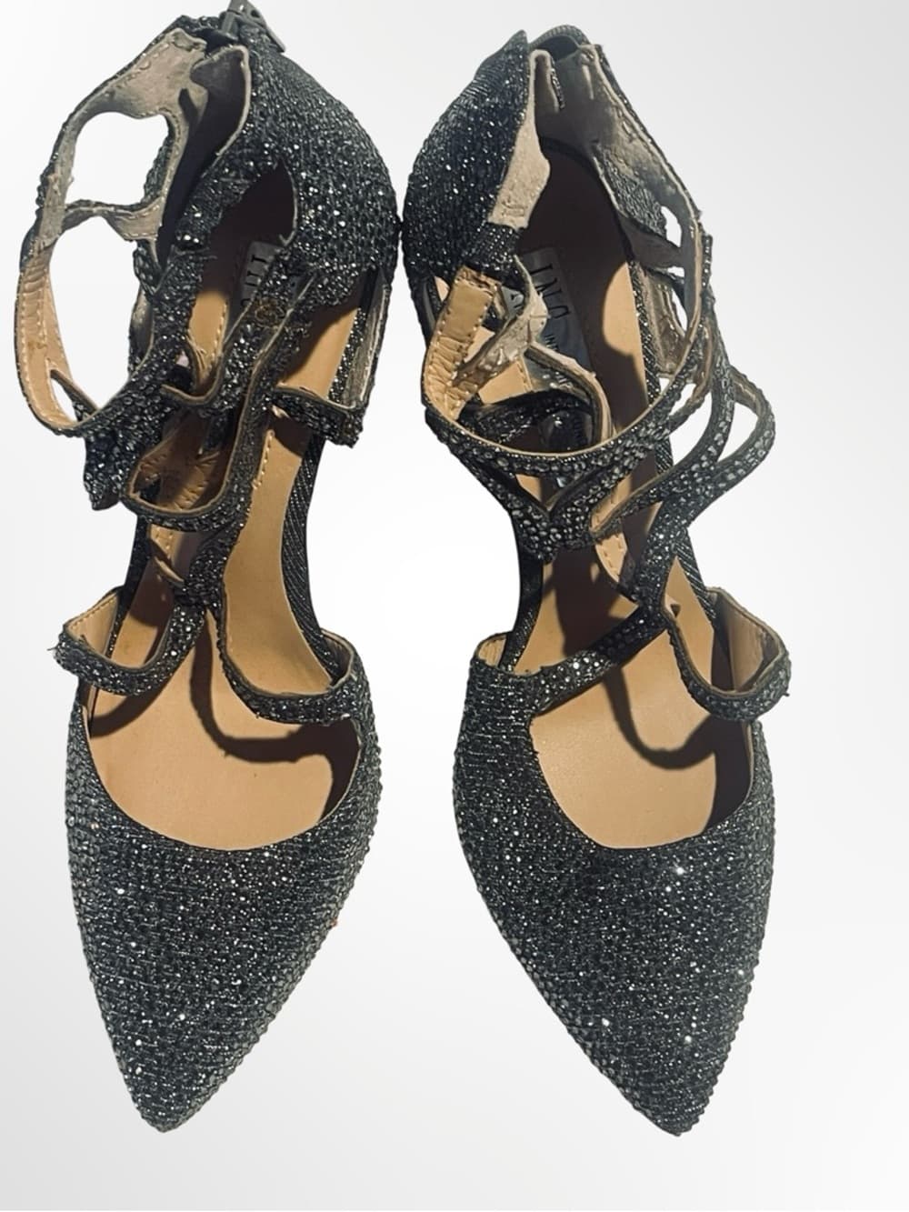 INC International Concepts Black Crystal Strappy Pointed-Toe Stilettos - Thumbnail 5