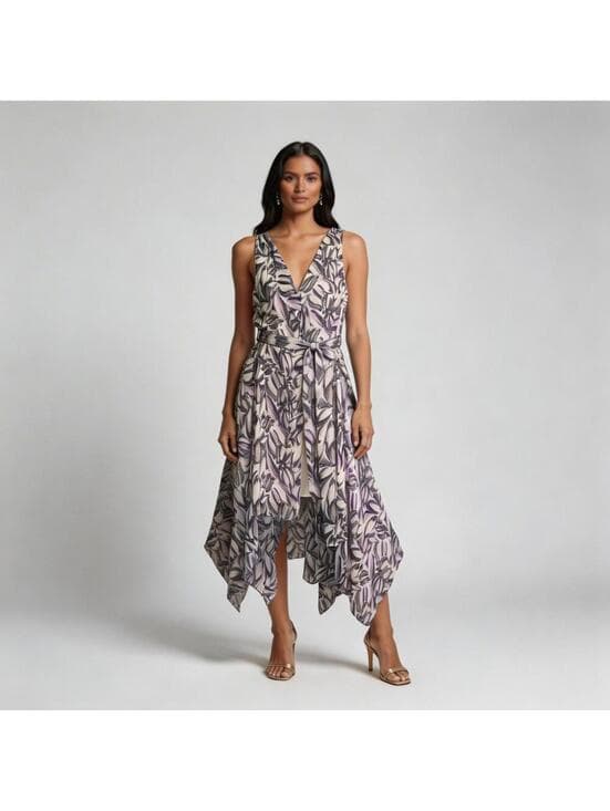 Mossimo Sleeveless Leaf Print Handkerchief Hem Dress in XXL - Thumbnail 7