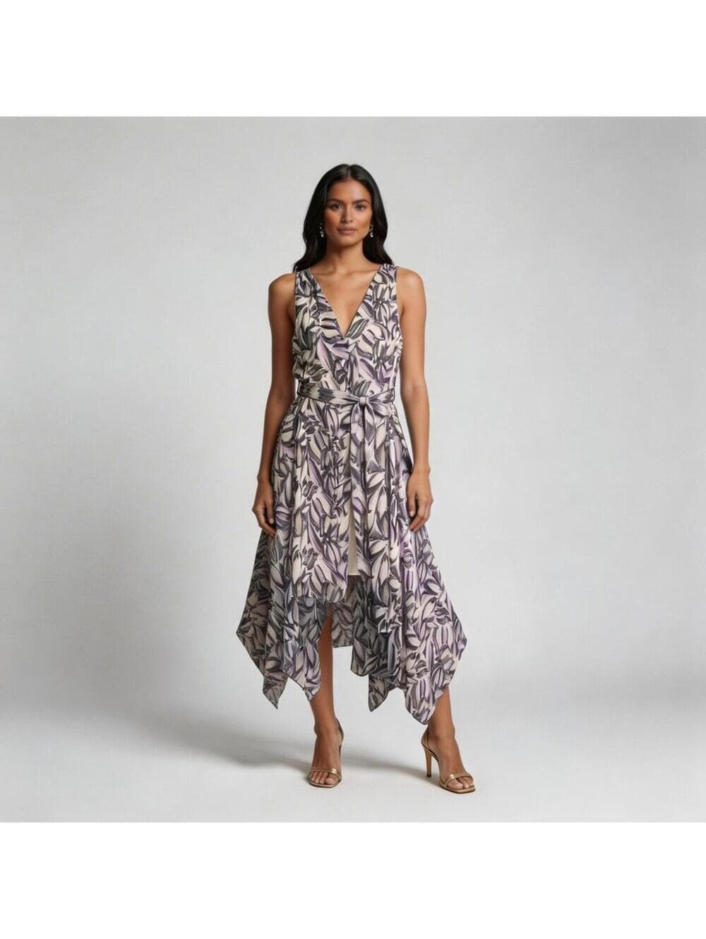 Mossimo Sleeveless Leaf Print Handkerchief Hem Dress in XXL - Thumbnail 6