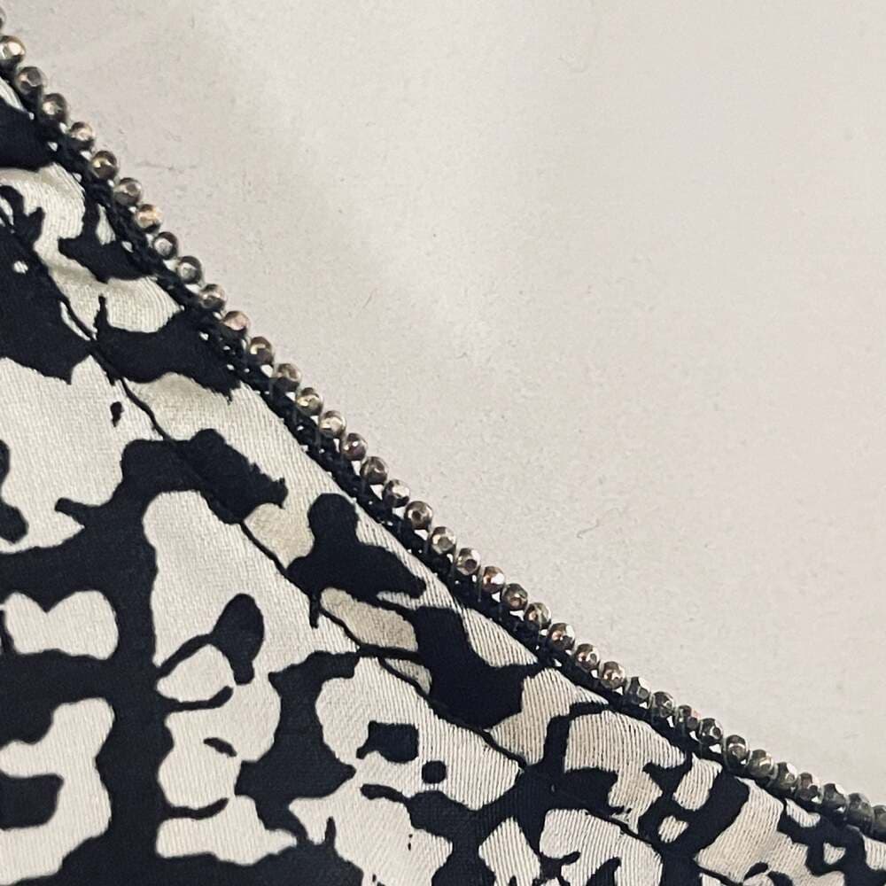 Aqua Black and White Abstract Print Beaded Trim Racerback Tank Top - Thumbnail 4