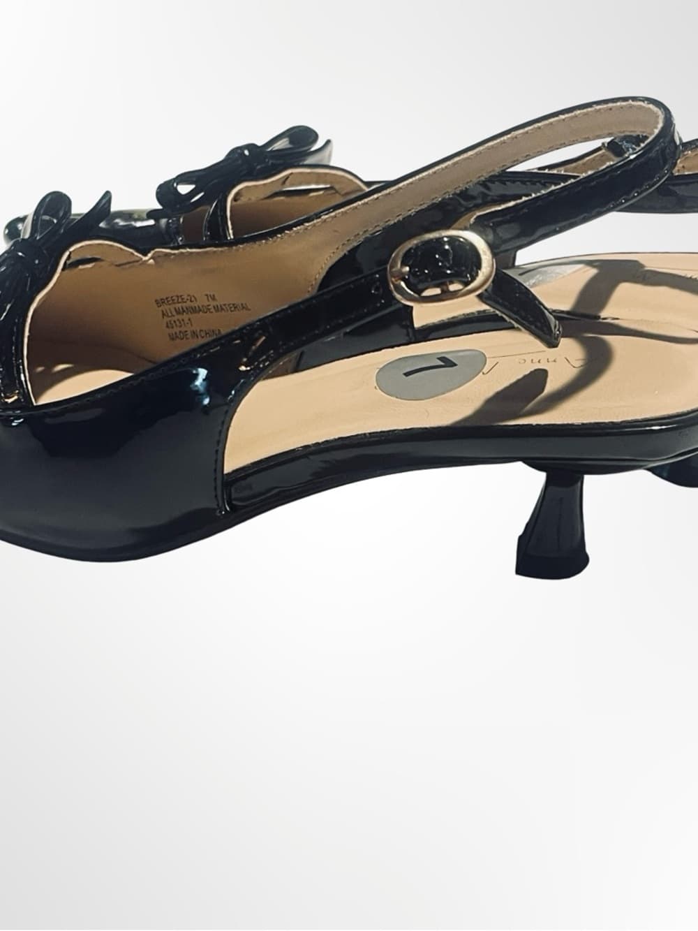 Ann Michelle Black Patent Pointed Toe Slingback heels with Bow in size 7 - Thumbnail 5