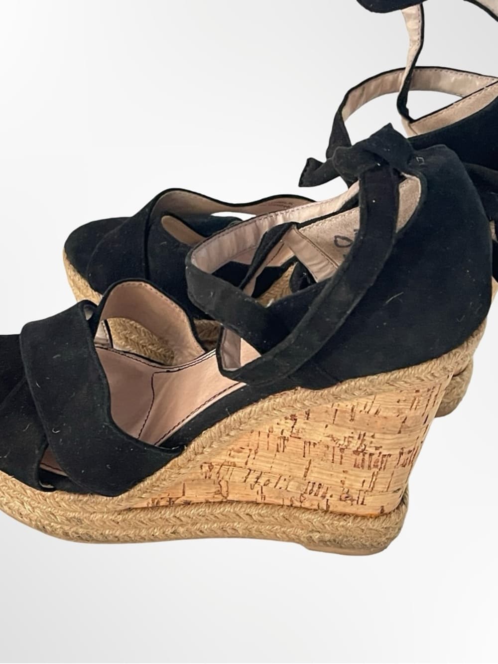 Topshop Black Suede Espadrille Wedge Sandals with Ankle Ties - Thumbnail 2