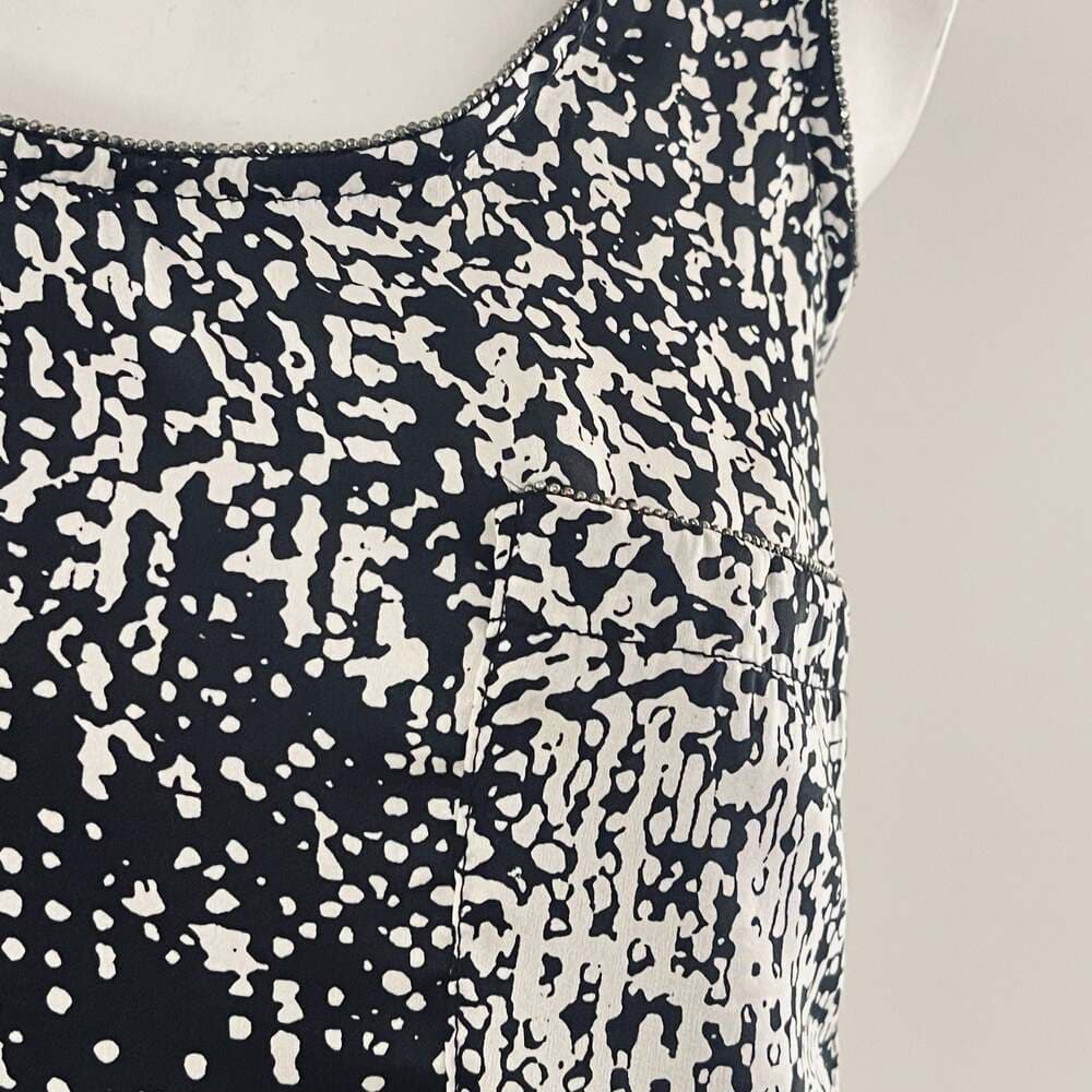Aqua Black and White Abstract Print Beaded Trim Racerback Tank Top - Thumbnail 3