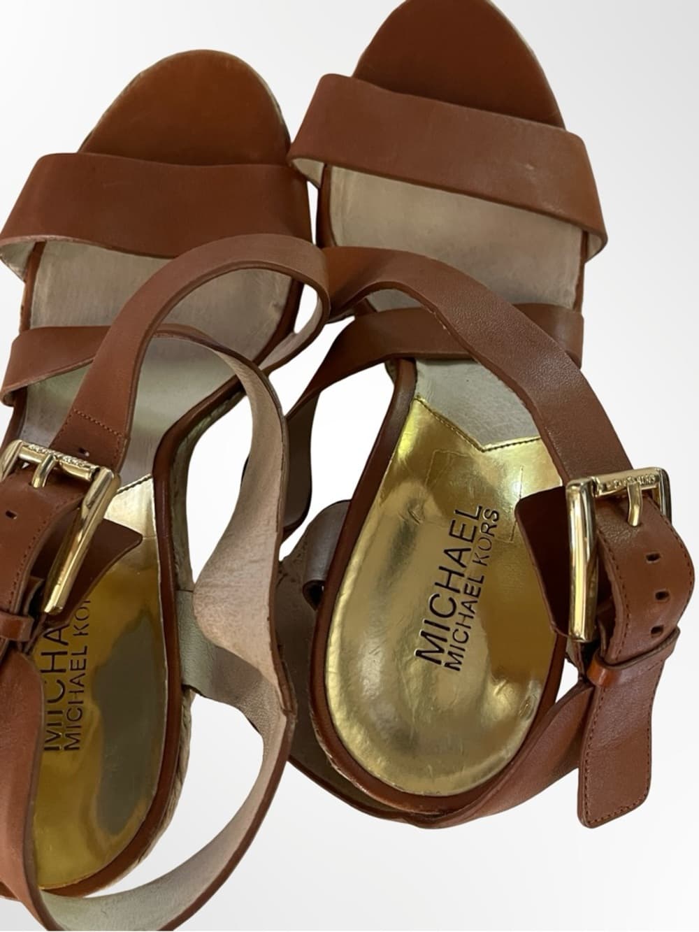 Michael Kors Brown Leather Espadrille Wedge Sandals in 10 - Thumbnail 4
