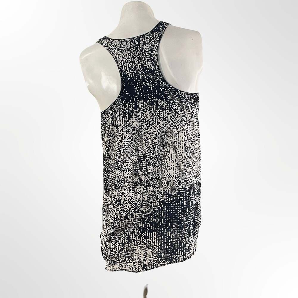 Aqua Black and White Abstract Print Beaded Trim Racerback Tank Top - Thumbnail 2