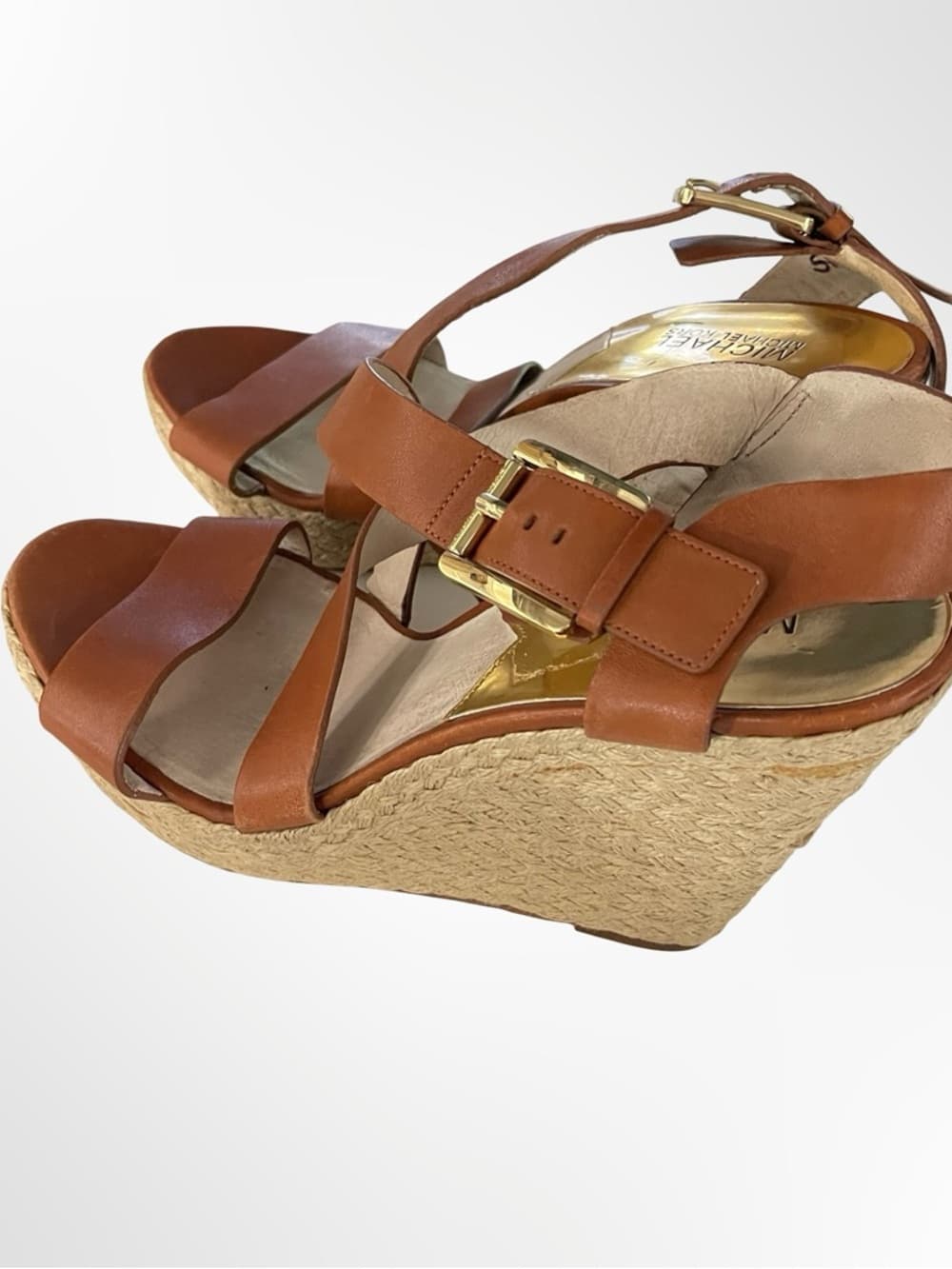 Michael Kors Brown Leather Espadrille Wedge Sandals in 10 - Thumbnail 2