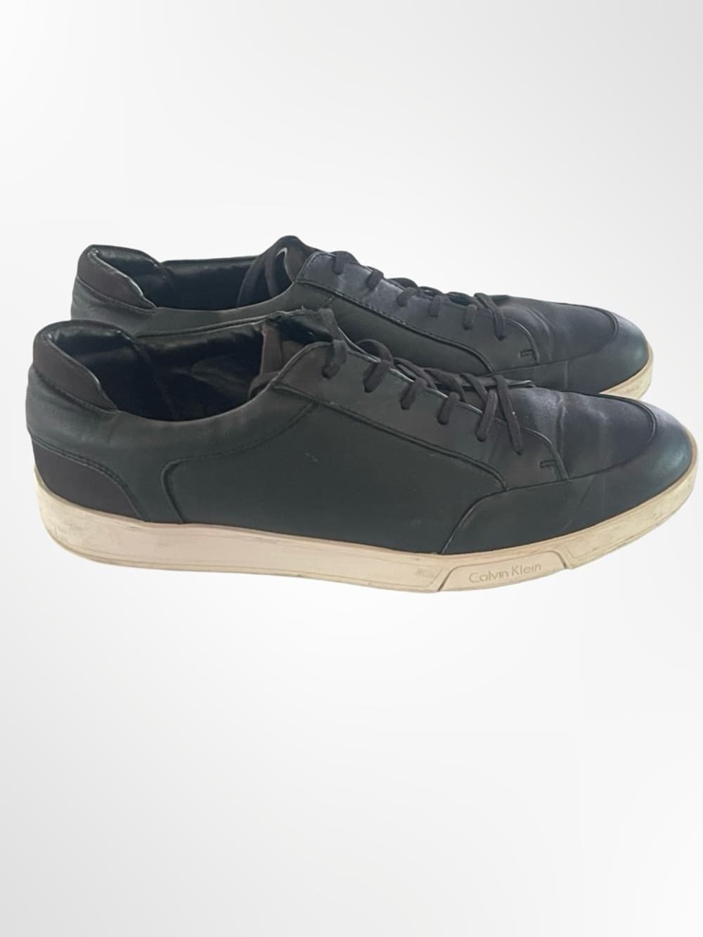 Calvin Klein Men's Black Low-Top Leather Sneakers in size 10 - Thumbnail 2