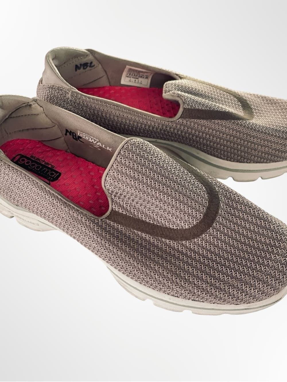 Skechers Slip-On Knit Sneakers in Taupe with Pink Insole - Thumbnail 8