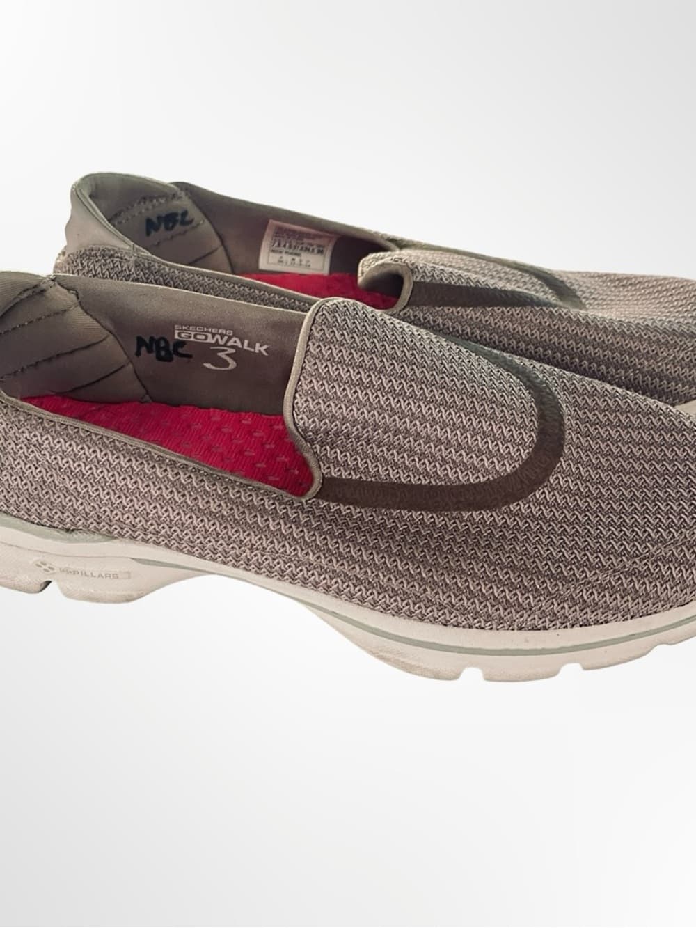 Skechers Slip-On Knit Sneakers in Taupe with Pink Insole - Thumbnail 4
