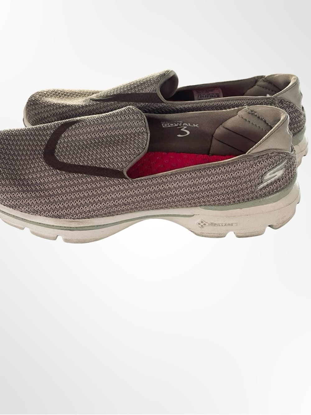 Skechers Slip-On Knit Sneakers in Taupe with Pink Insole - Thumbnail 2