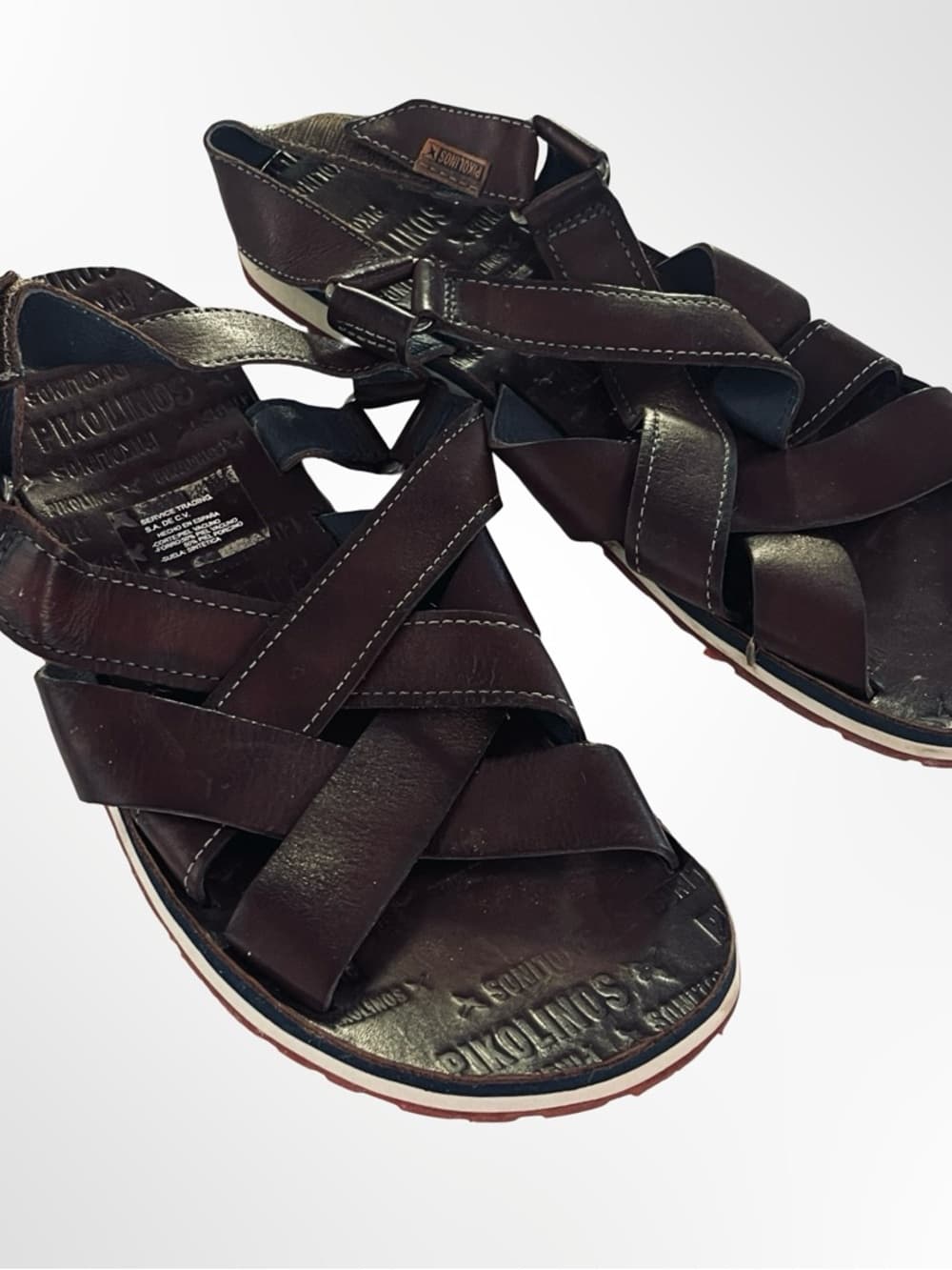 PIKOLINOS Dark Brown Leather Crisscross Sandals in size 42 - Thumbnail 6