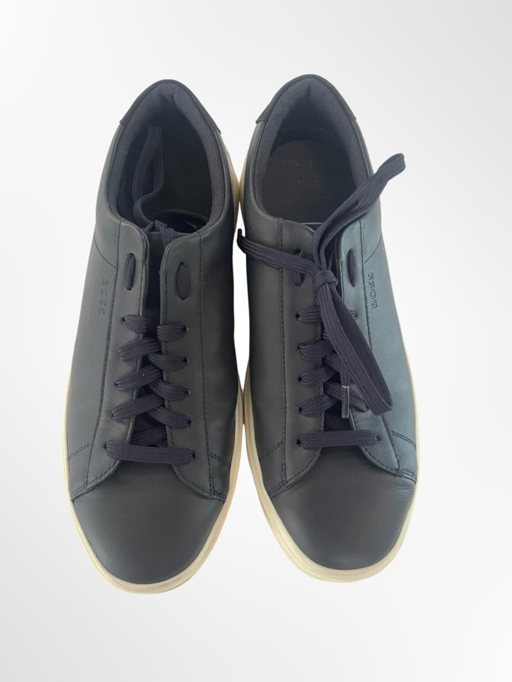Boss dark navy Leather Low-Top Sneakers with Off-White Sole size 9.5 - Thumbnail 7