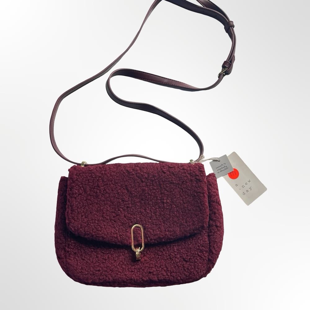 A New Day Burgundy Sherpa Crossbody Bag NWT - Thumbnail 4