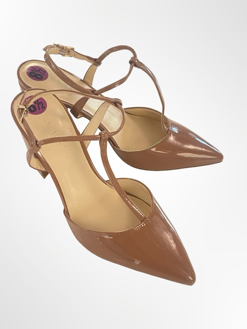 Nine West Glossy Tan Slingback Pointed-Toe Heels in size 8.5 - Thumbnail 8