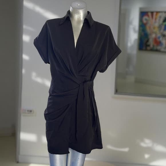 Shein size S Black Wrap Dress - Thumbnail 5