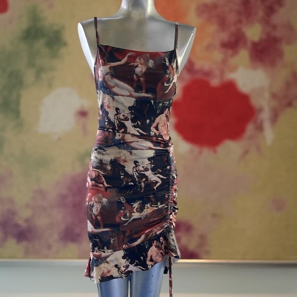 Unbranded Artistic Print Spaghetti Strap Dress Size 2 - Thumbnail 3