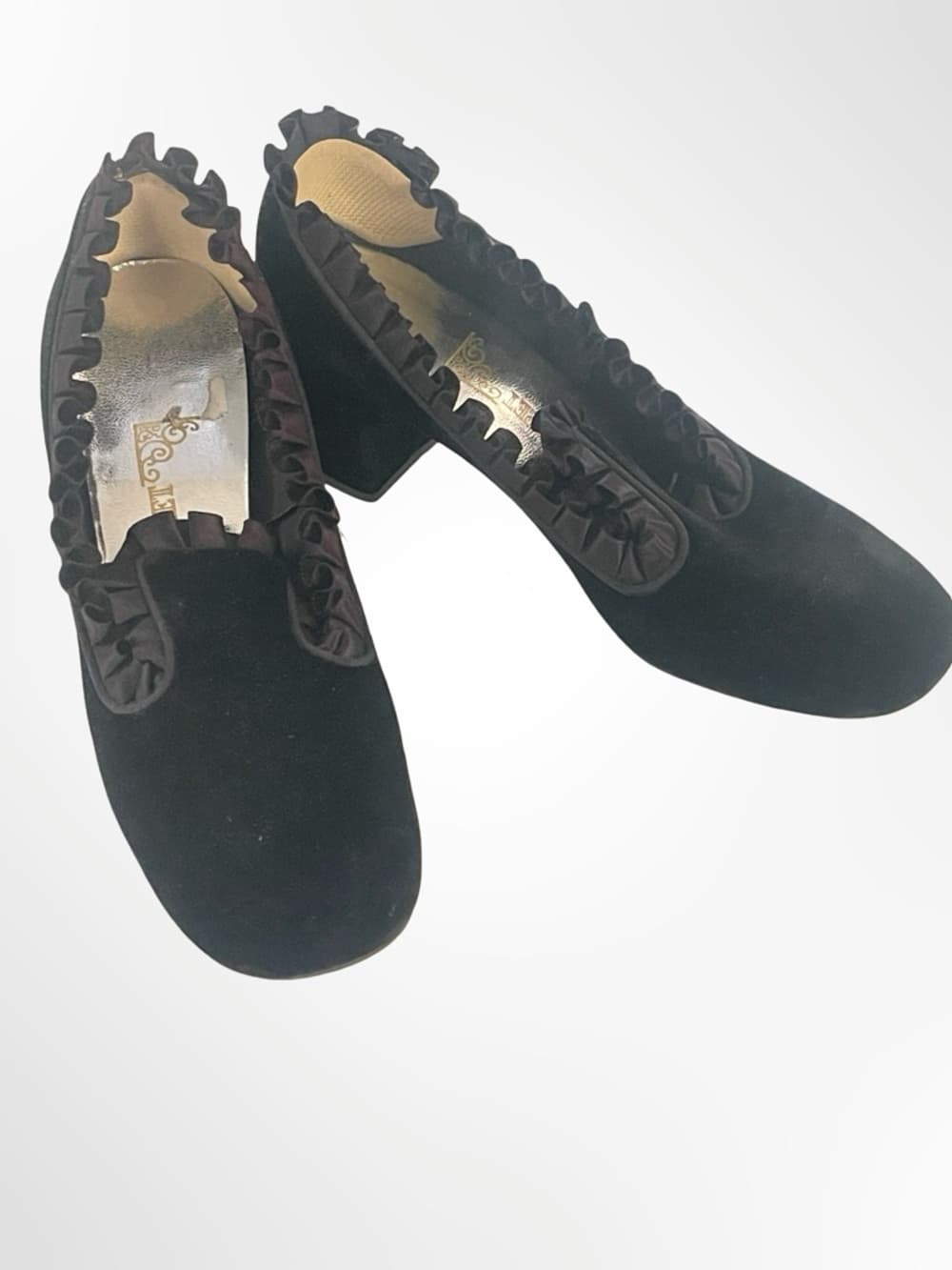 Jack Street Black Velvet Ruffle Trim Women's Pumps in size 7.5 - Thumbnail 6