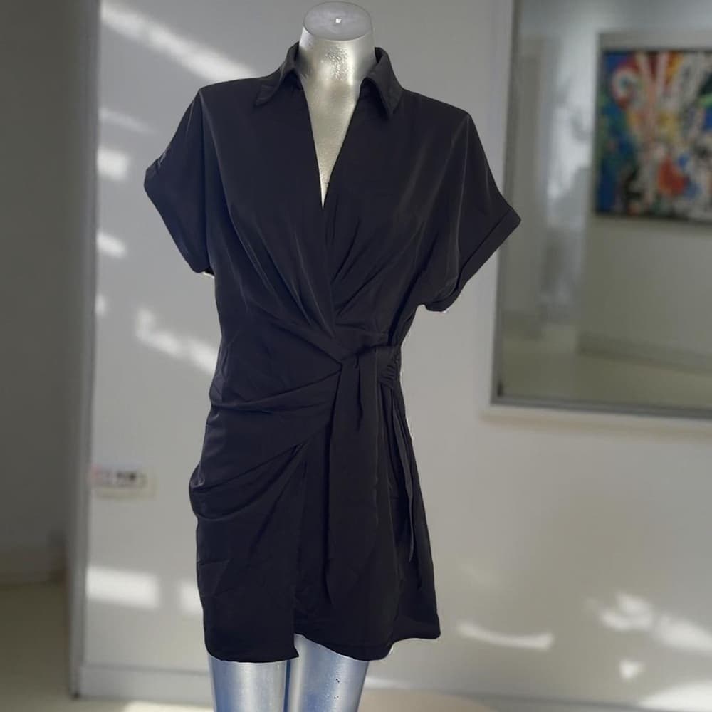 Shein size S Black Wrap Dress - Thumbnail 4