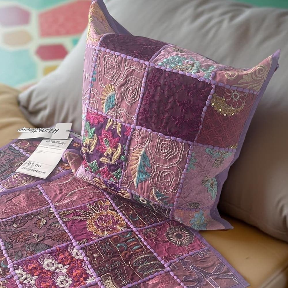 Handmade HD Buttercup Colorful Purple Patchwork Pillow Cover 16x16 - Thumbnail 5