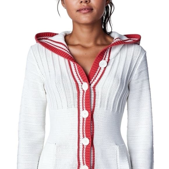 Moda International White and Red Hooded Cardigan in Small - Thumbnail 12