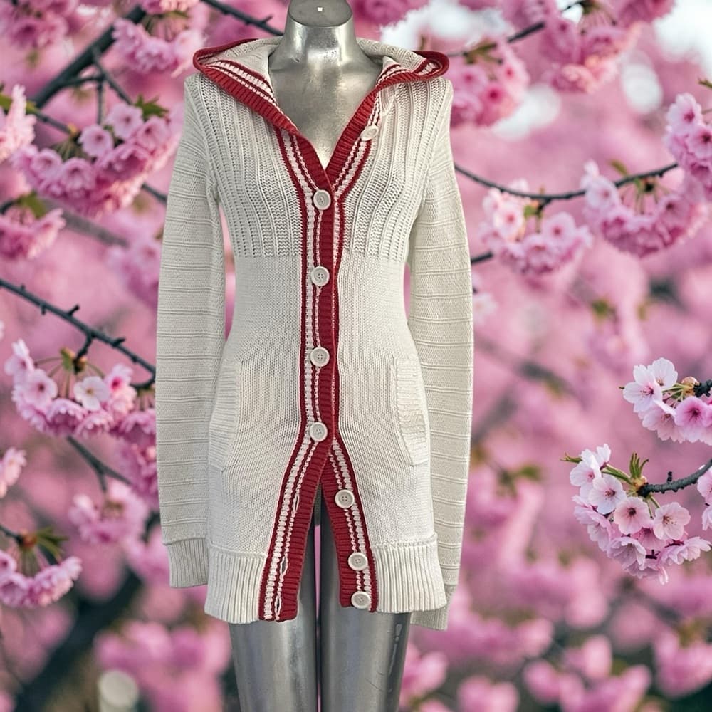 Moda International White and Red Hooded Cardigan in Small - Thumbnail 10