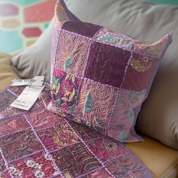 Handmade HD Buttercup Colorful Purple Patchwork Pillow Cover 16x16 - Thumbnail 6