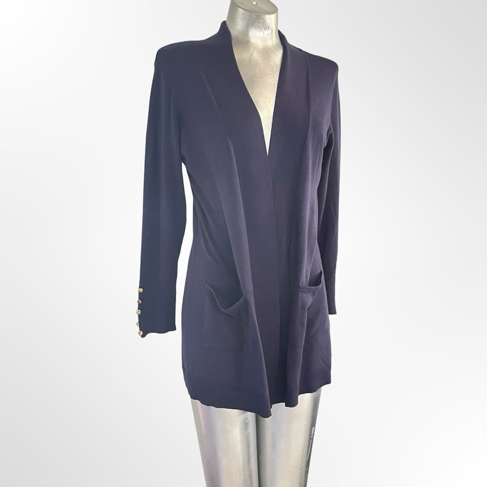 Women's Dark Navy Open-Front Cardigan in size S - Thumbnail 3
