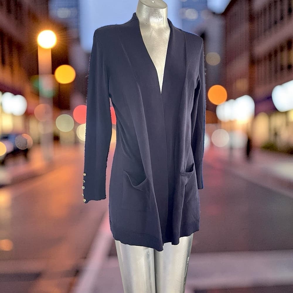 Women's Dark Navy Open-Front Cardigan in size S - Thumbnail 8