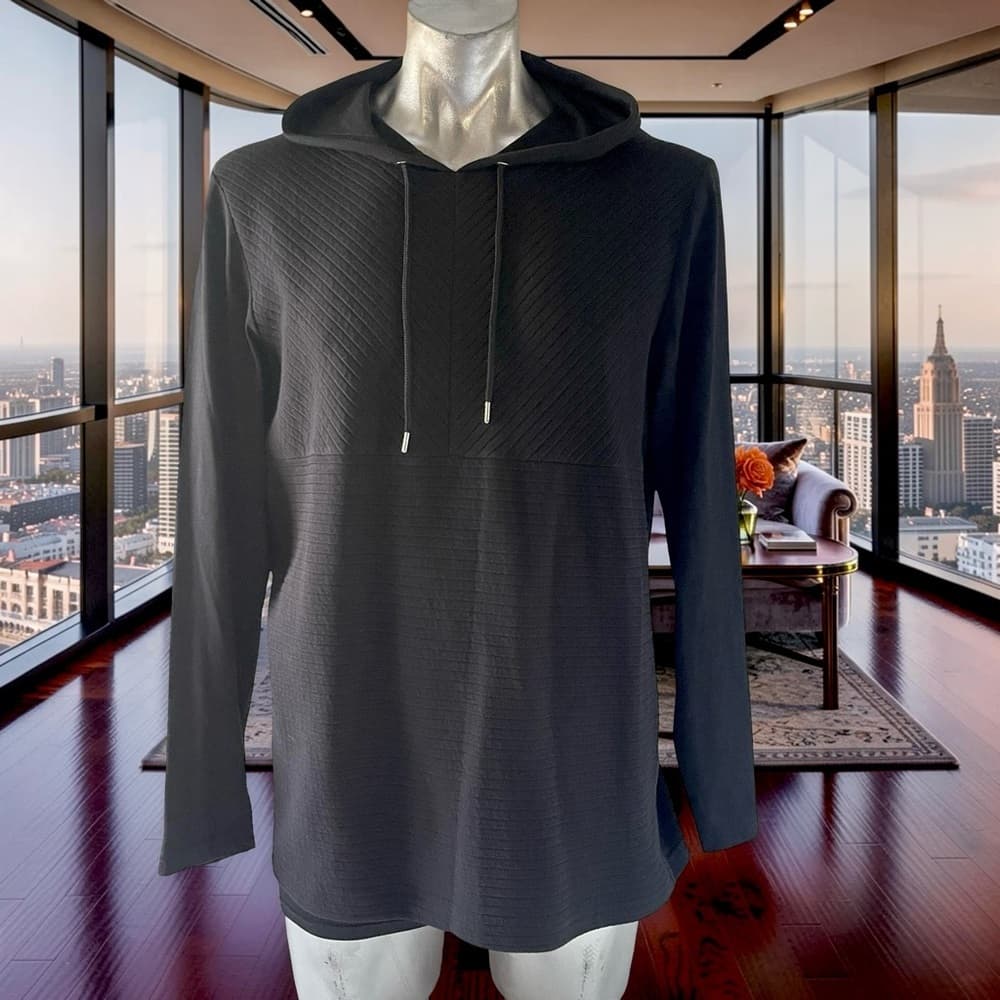 NWOT INC Black Hooded Long Sleeve Top in size L - Thumbnail 6