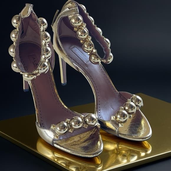 ALAIA La Bombe Elegant Gold Women's Heels NWOT size 36 1/2 - 6.5 - NEW - Thumbnail 11