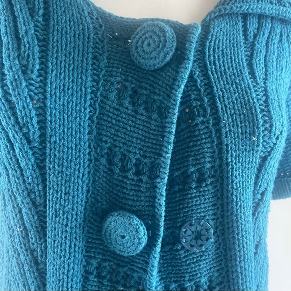 dressbarn Teal Button-Up Women's Cardigan - Thumbnail 2