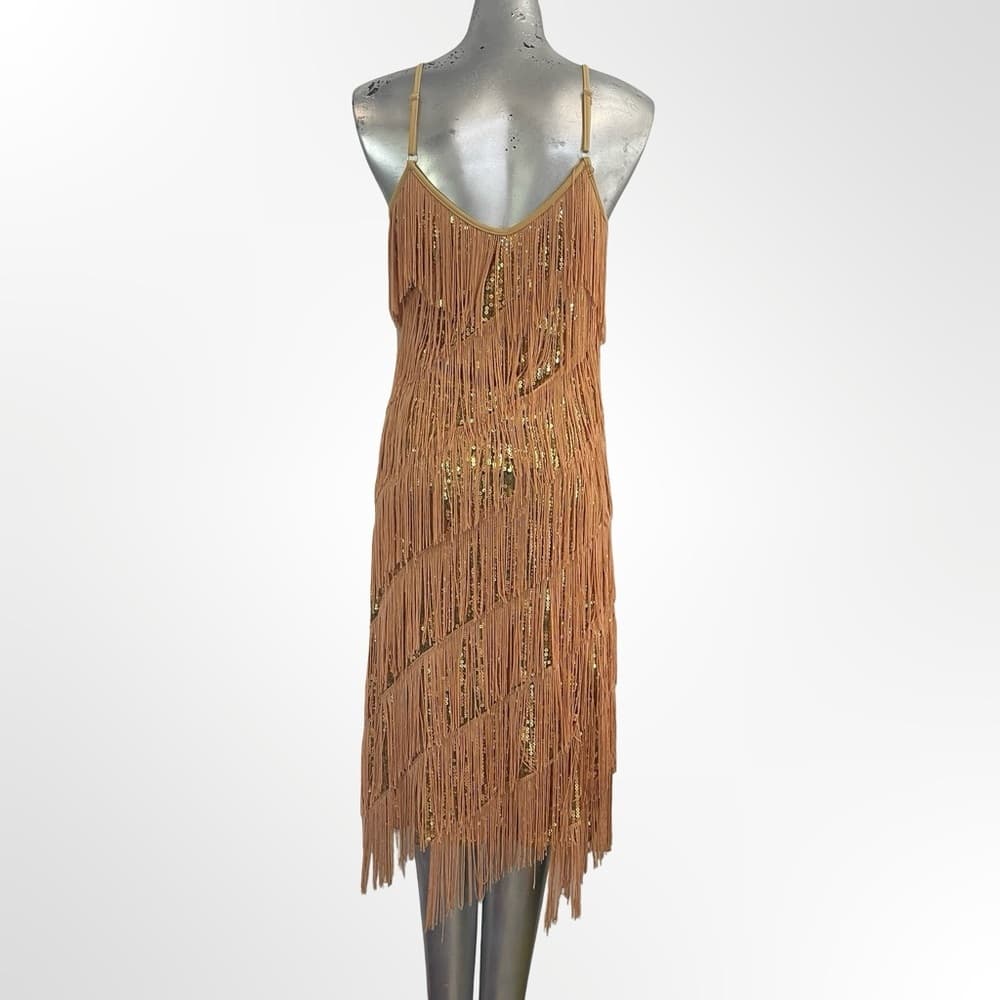 Anna Kaci Elegant Gold Fringe Dress size L - Thumbnail 3