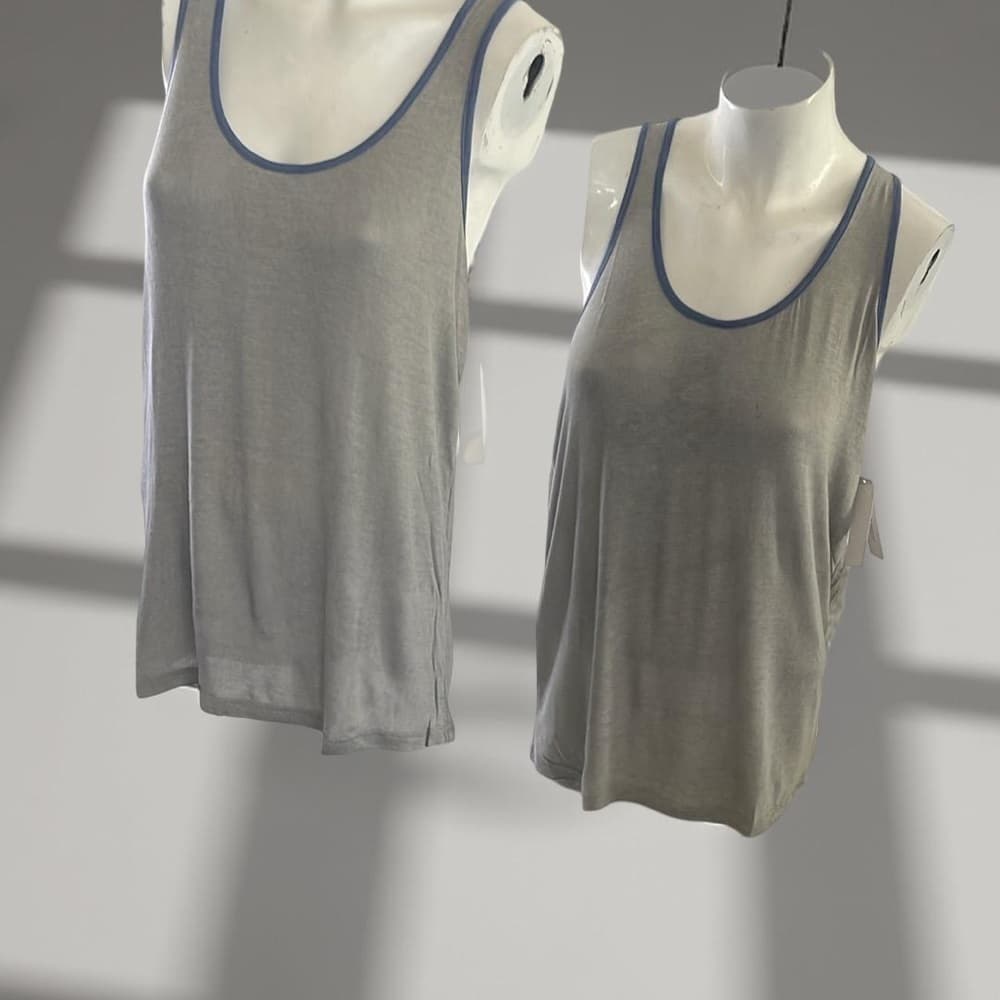 2 Pack Gray Yoga Tank Top with Blue Trim - NWT - Size S, M, L - Thumbnail 2