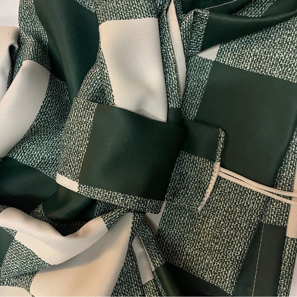 A Pair of Green and White Checkered Blackout Curtains 84x48 - Thumbnail 3