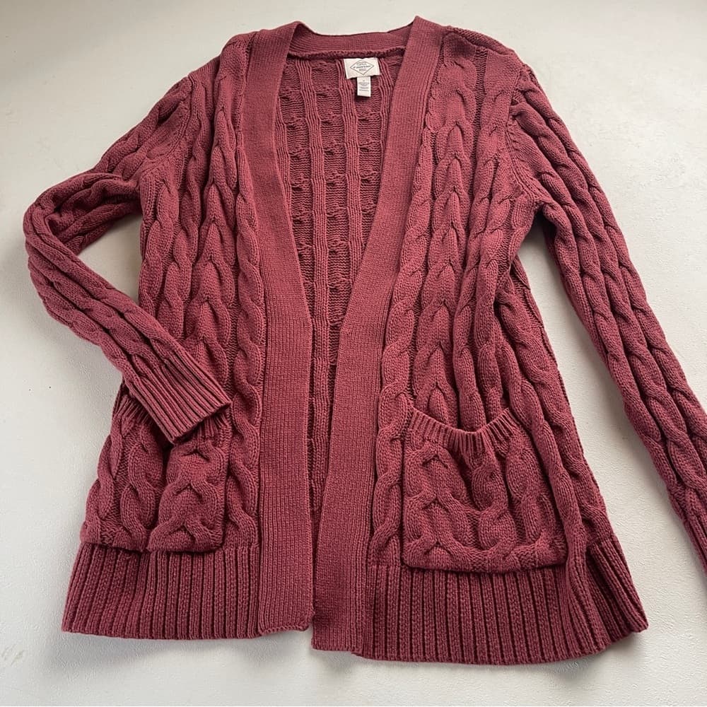 St. John's Bay Textured Knit Cardigan in Deep Red in size S - Thumbnail 3