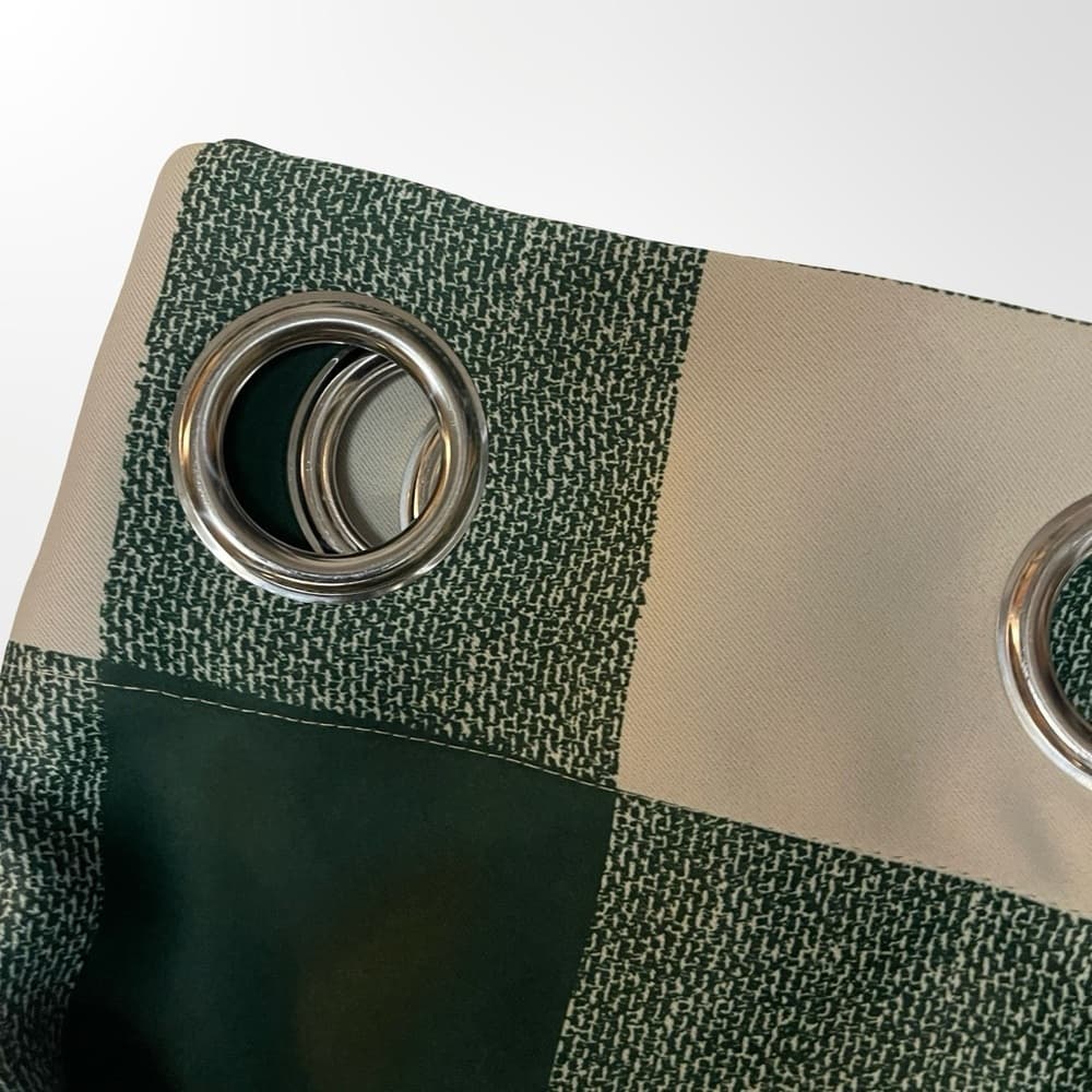 A Pair of Green and White Checkered Blackout Curtains 84x48 - Thumbnail 2