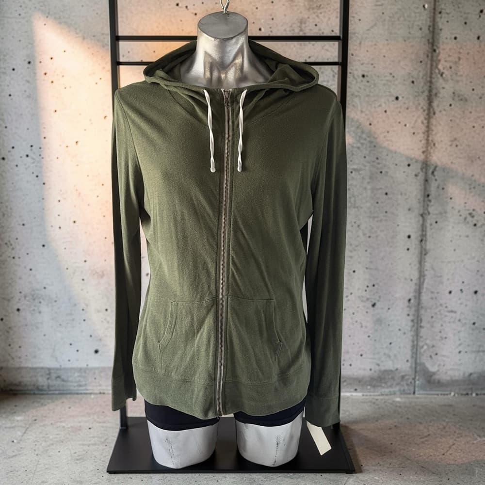 City Stars XXL Olive Green Thin Zip-Up Hoodie - Thumbnail 3