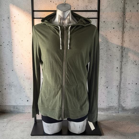 City Stars XXL Olive Green Thin Zip-Up Hoodie - Thumbnail 4
