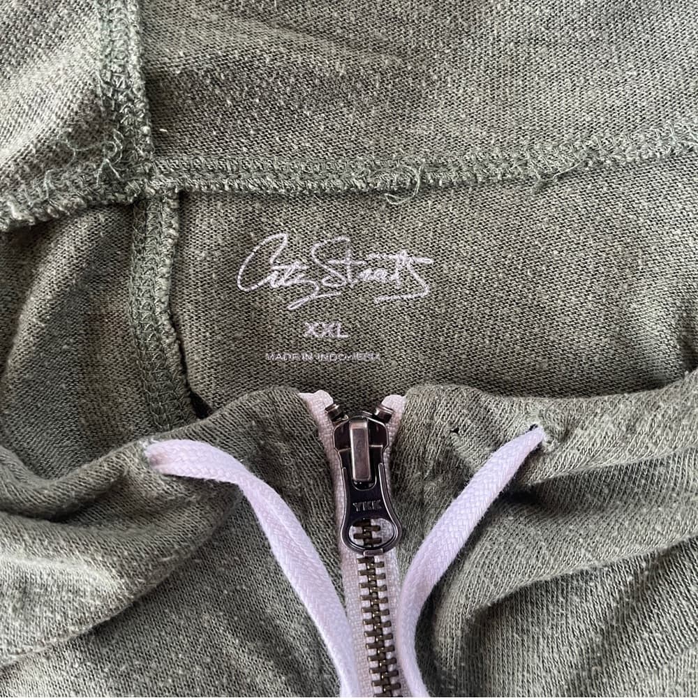 City Stars XXL Olive Green Thin Zip-Up Hoodie - Thumbnail 2