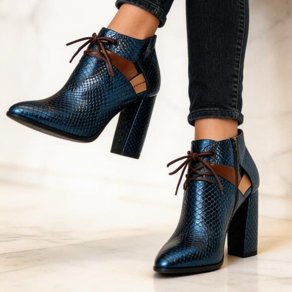KK DODDS Pointed Toe Cutout Heels in Navy Snake Print in 6.5 - Thumbnail 10
