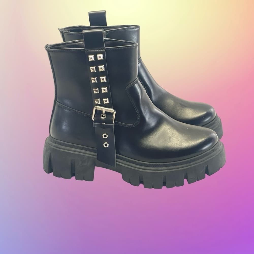 Wild Dive size 5 1/2 Black Ankle Boots with Studded Strap - Thumbnail 2