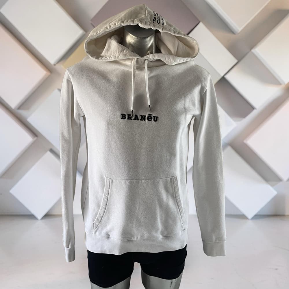 Branéu White Hoodie with Front Pocket and text on Hoodie - Thumbnail 5