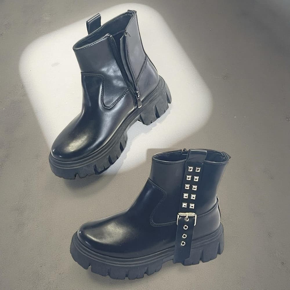 Wild Dive size 5 1/2 Black Ankle Boots with Studded Strap - Thumbnail 7