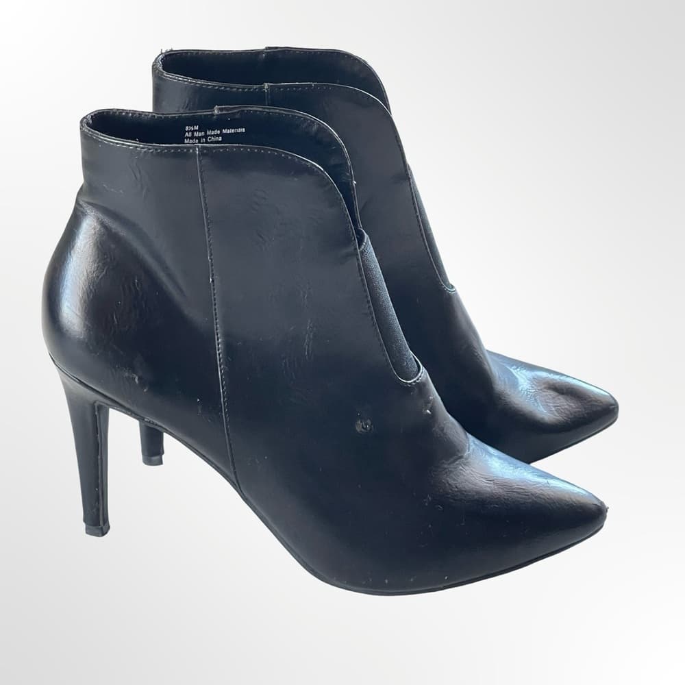 Women’s Black Leather Pointed Toe High Heel Ankle Boots - Thumbnail 3