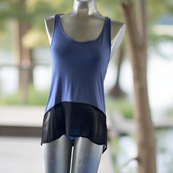 Hi- Low Blue and Black Women's Tank Top sizes S,M,L - Thumbnail 4