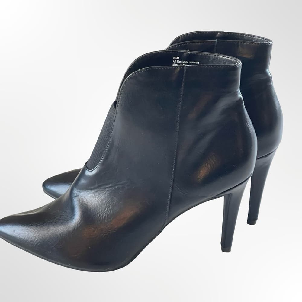 Women’s Black Leather Pointed Toe High Heel Ankle Boots - Thumbnail 5