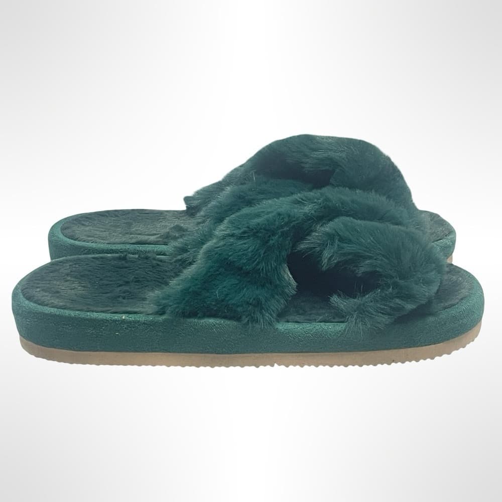XL size 11 Women's Plush Green Slippers - Thumbnail 2