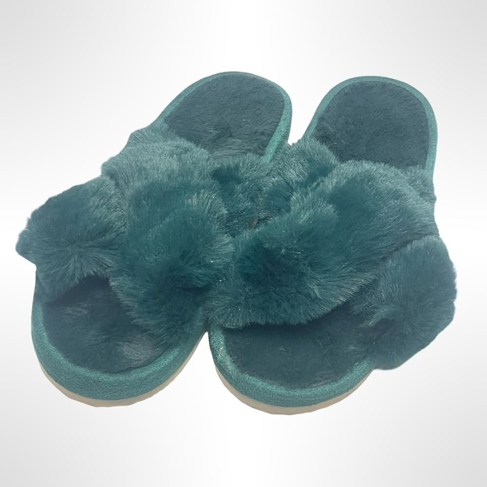 XL size 11 Women's Plush Green Slippers - Thumbnail 5